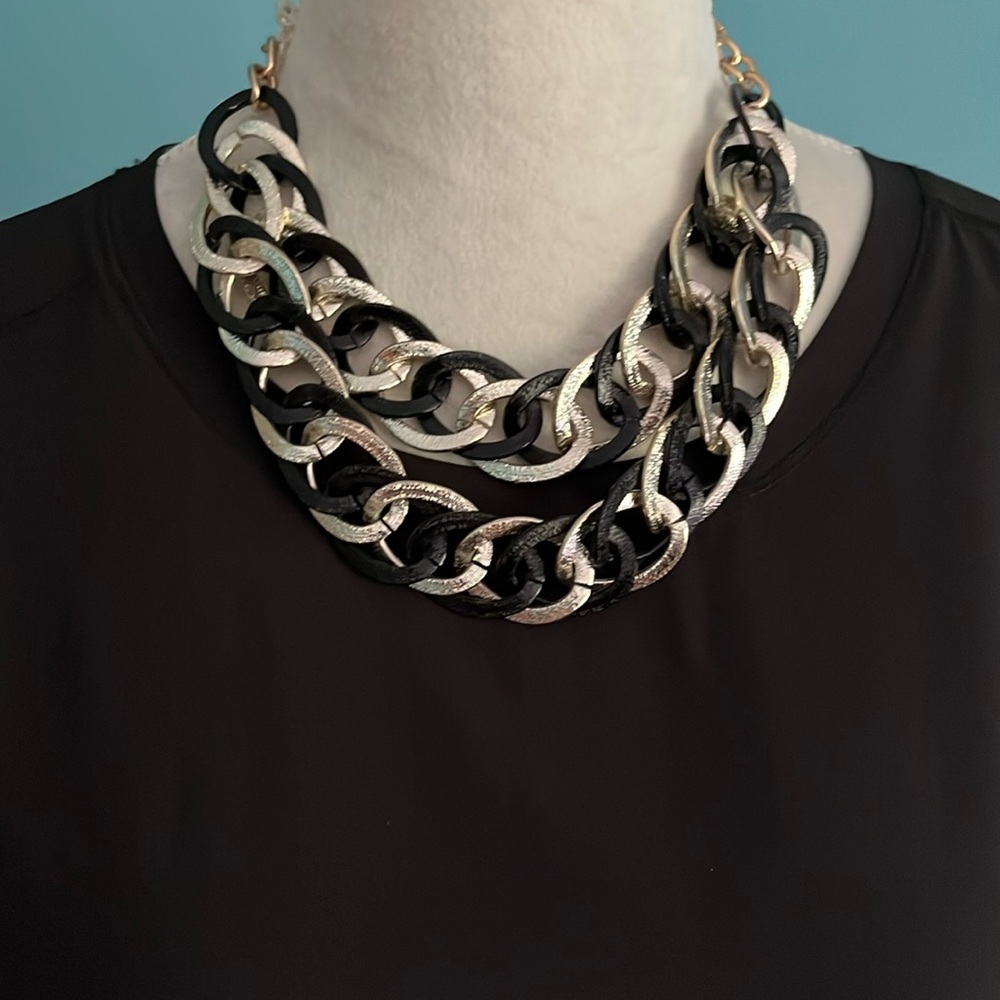 Black & Gold Bold Chain Necklace with Lobster Clasp. Adjustable from 16” to 18”